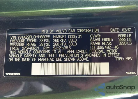 2017 Volvo Xc90 T6 Inscription from USA, damaged, VIN YV4A22PL0H1168055